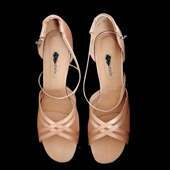 Featherlite Ballroom Dance Shoes Size 11.5 Flesh/Tan Satin & Mesh  2.5” Heel NIB - Picture 2 of 12